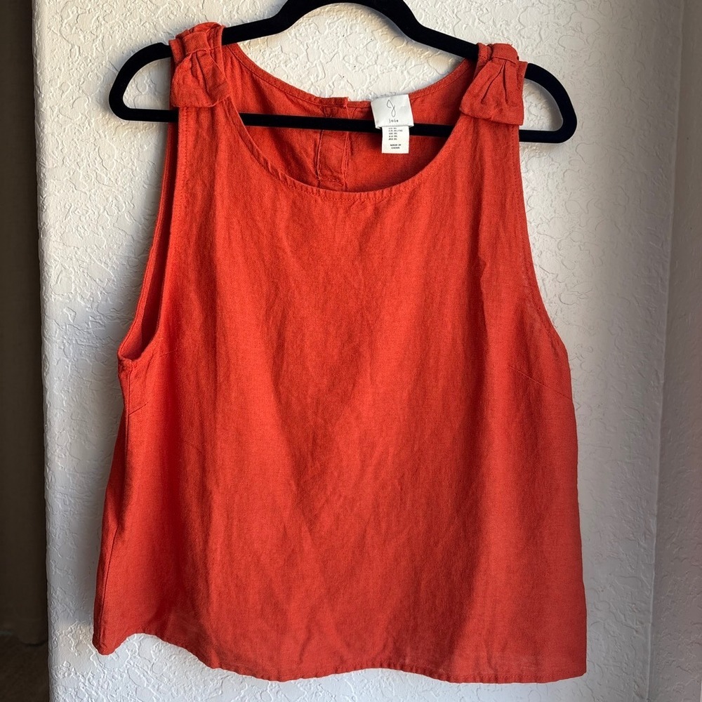 Joie Women XL Tank Top Linen Blend Boho Rust Orange Bow Boxy Sleeveless Granola